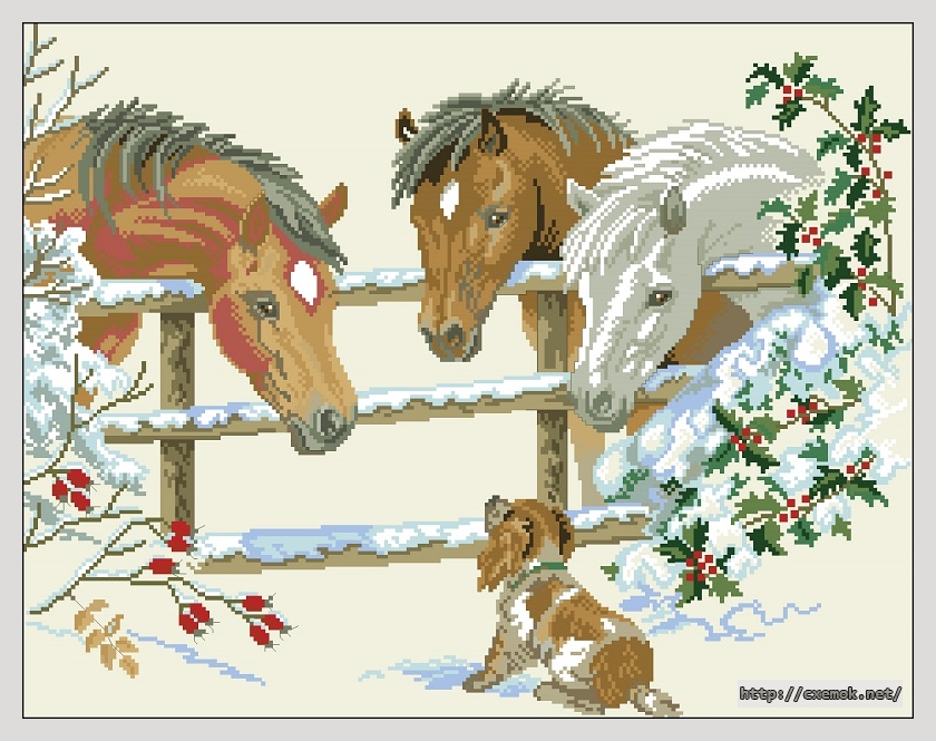 Download embroidery patterns by cross-stitch  - Horses and puppy, author 