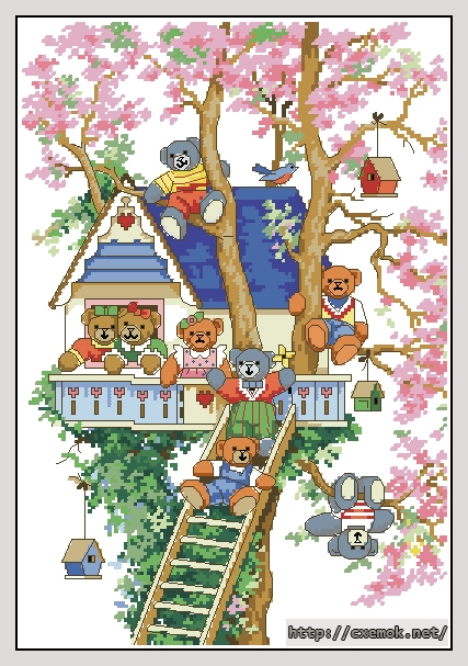 Download embroidery patterns by cross-stitch  - Tree house berds, author 