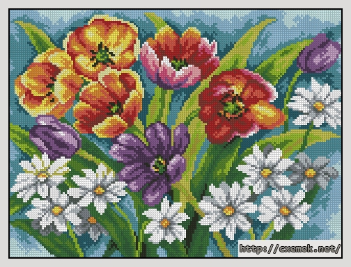 Download embroidery patterns by cross-stitch  - Букет тюльпанов