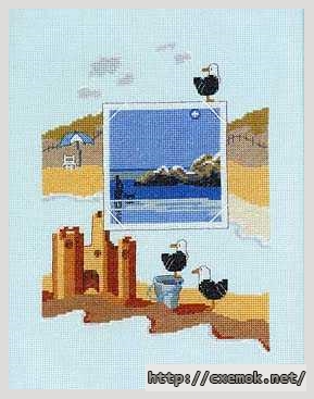 Скачать схему вышивки нитками Seagulls and Beach, автор 