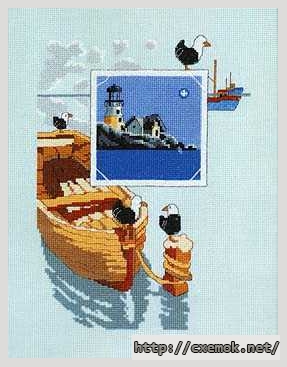 Скачать схему вышивки нитками Чайки и лодка, автор 