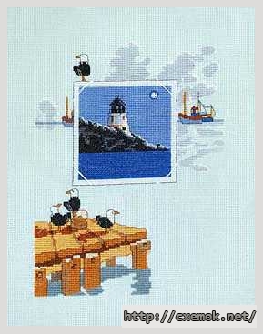 Скачать схемы вышивки нитками / крестом  - Seagulls and jetty, автор 