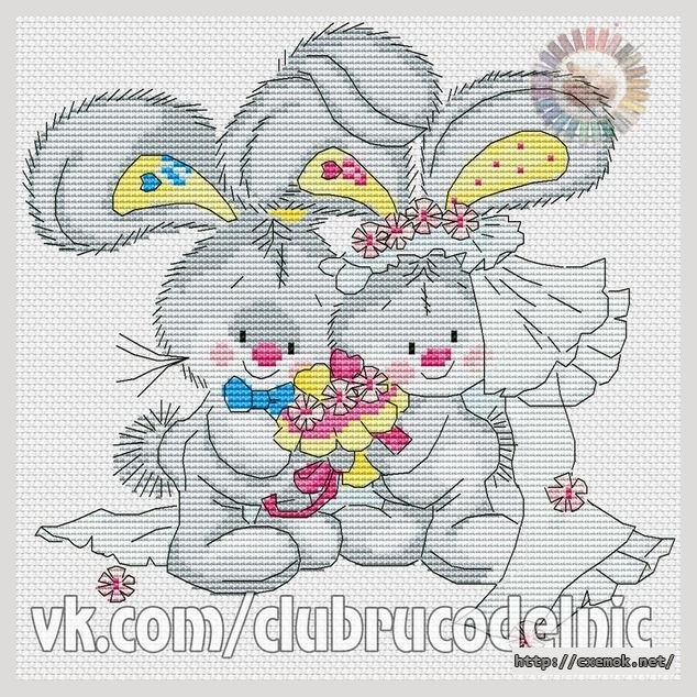 Download embroidery patterns by cross-stitch  - Свадьба заек