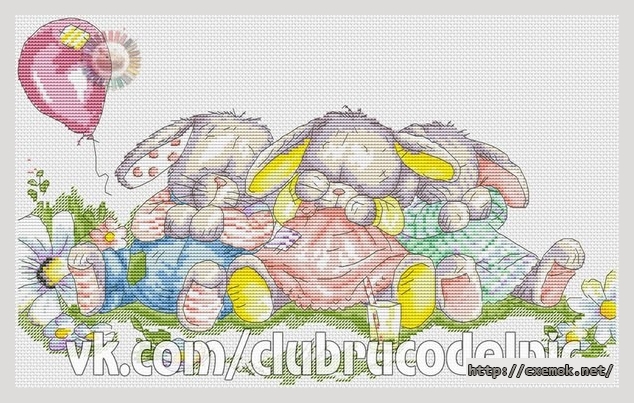 Download embroidery patterns by cross-stitch  - Спящие кролики