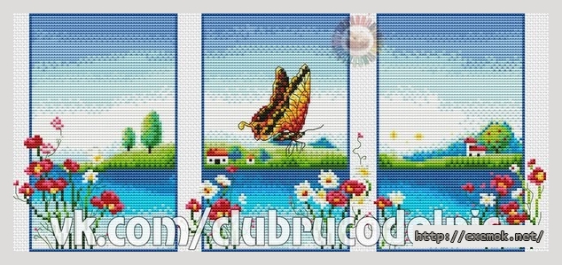 Download embroidery patterns by cross-stitch  - Триптих с бабочкой