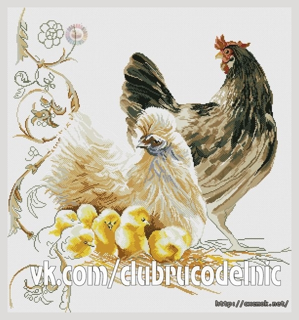Завантажити схеми вишивки нитками / хрестом  - Курица и цыплята