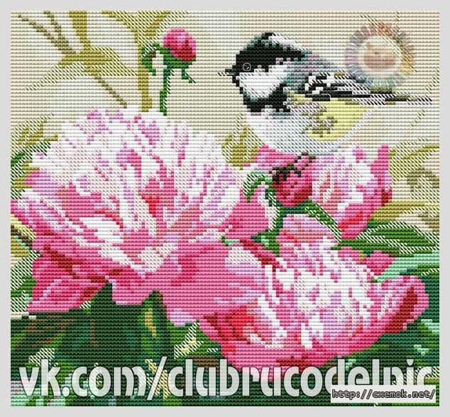 Download embroidery patterns by cross-stitch  - Синичка и пион
