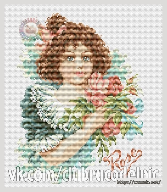 Download embroidery patterns by cross-stitch  - Девочка роза с розами