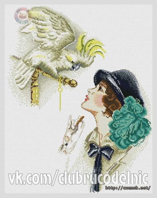 Download embroidery patterns by cross-stitch  - Дама с попугаем