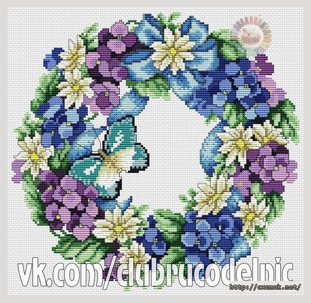 Download embroidery patterns by cross-stitch  - Венок из гортензии
