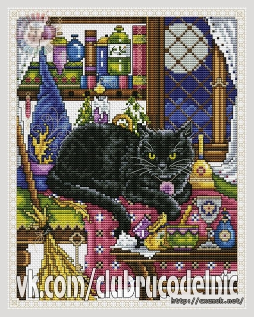 Скачать схему вышивки нитками Черный кот волшебник