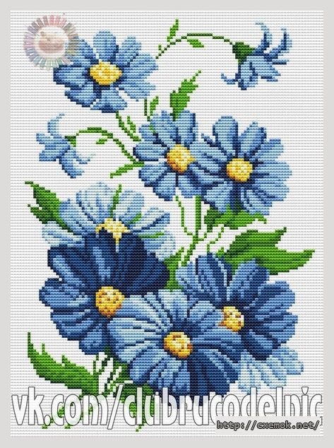 Download embroidery patterns by cross-stitch  - Синие цветы