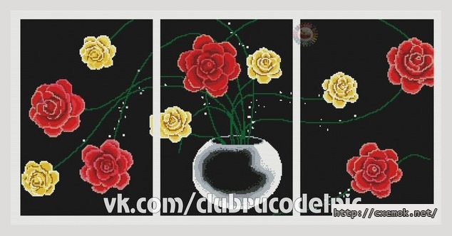 Скачать схему вышивки триптих розы на черном