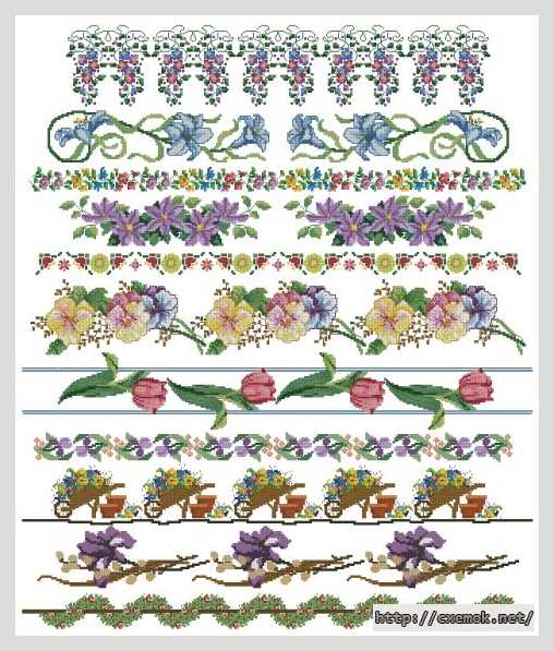 Download embroidery patterns by cross-stitch  - Цветочные узоры