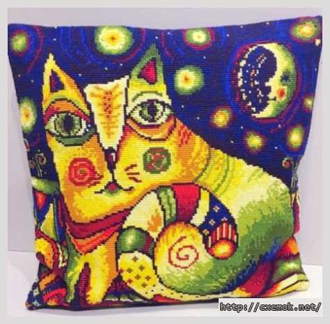 Download embroidery patterns by cross-stitch  - Подушка с котом