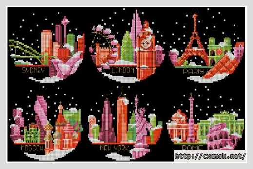 Download embroidery patterns by cross-stitch  - Городские снежные шары