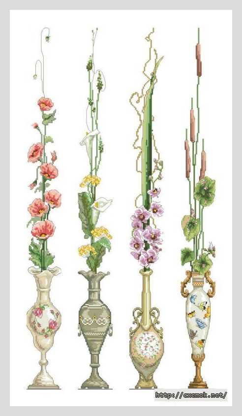 Завантажити схеми вишивки нитками / хрестом  - Цветы. панели с цветами в вазах
