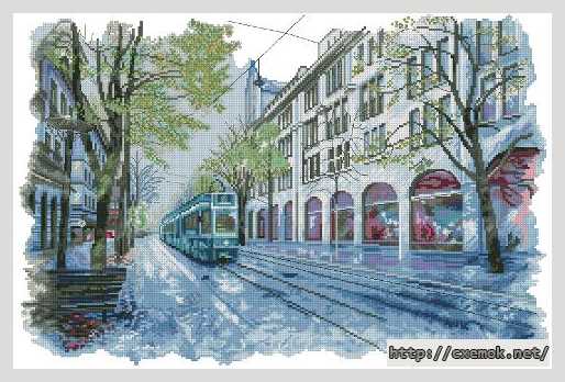 Скачать схему вышивки нитками Трамвай в городе