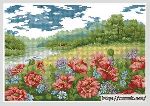 Download embroidery patterns by cross-stitch  - Красивое маковое поле
