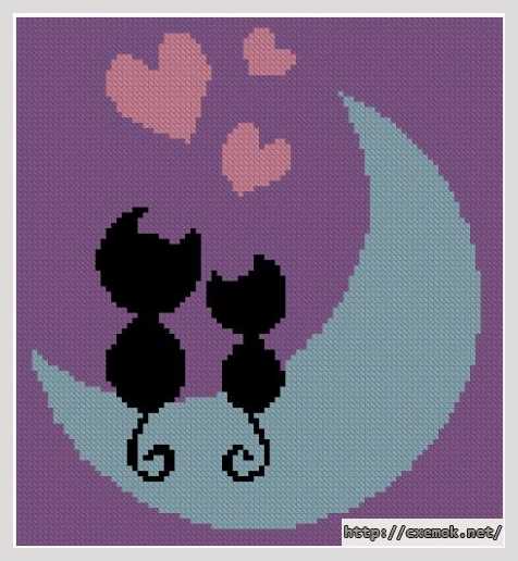 Download embroidery patterns by cross-stitch  - Влюбленные котята на луне