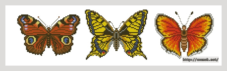 Завантажити схеми вишивки нитками / хрестом  - Три бабочки, автор 