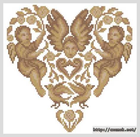 Download embroidery patterns by cross-stitch  - Сердечко с ангелочками