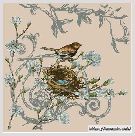 Download embroidery patterns by cross-stitch  - Птичка и магнолия