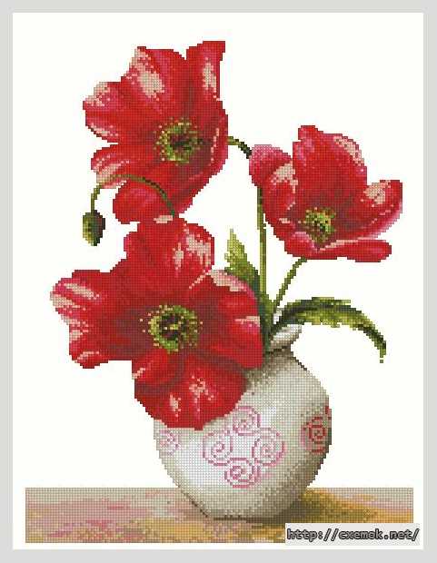 Download embroidery patterns by cross-stitch  - Маки в вазе