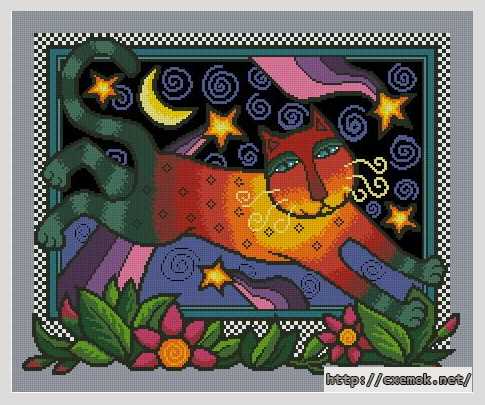 Download embroidery patterns by cross-stitch  - Красочный ночной кот