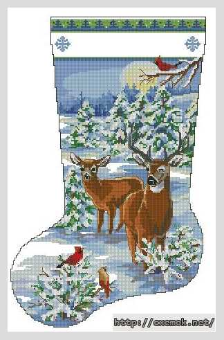 Download embroidery patterns by cross-stitch  - Сапог вечерний снежный лес