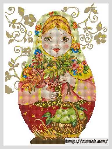 Download embroidery patterns by cross-stitch  - Матрешки. осенняя краса