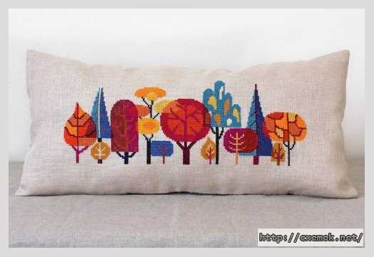 Download embroidery patterns by cross-stitch  - Подушка с деревьями