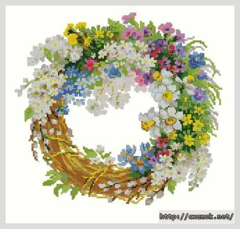 Download embroidery patterns by cross-stitch  - Венок с весенними цветами