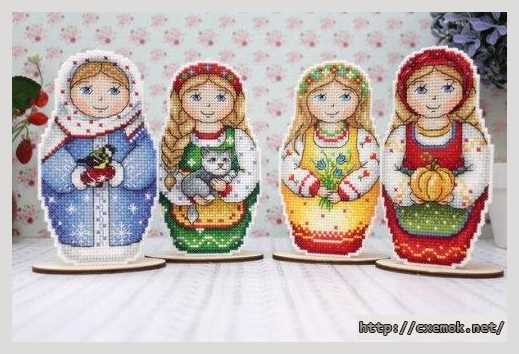 Download embroidery patterns by cross-stitch  - Матрёшки времена года