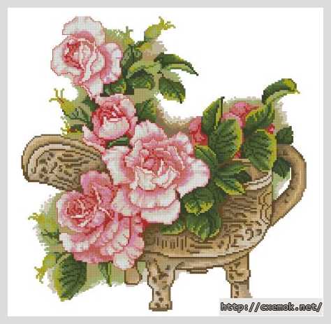 Download embroidery patterns by cross-stitch  - Китайская ваза с розами