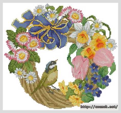 Download embroidery patterns by cross-stitch  - Весенний венок