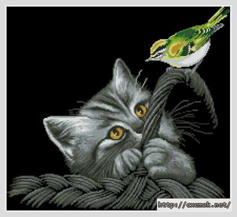 Скачать схемы вышивки нитками / крестом  - Кот с птичкой