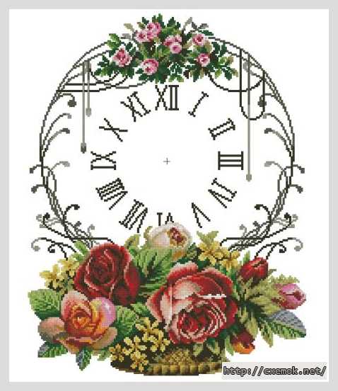 Download embroidery patterns by cross-stitch  - Часы с розами
