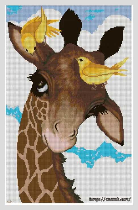 Download embroidery patterns by cross-stitch  - Жирафчик и птички