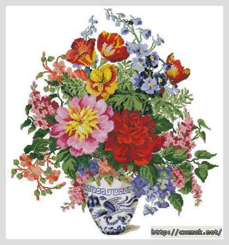 Download embroidery patterns by cross-stitch  - Букет с пионами