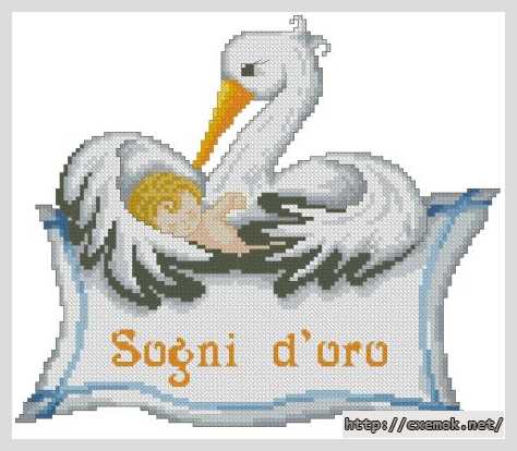 Download embroidery patterns by cross-stitch  - Детская метрика с аистом