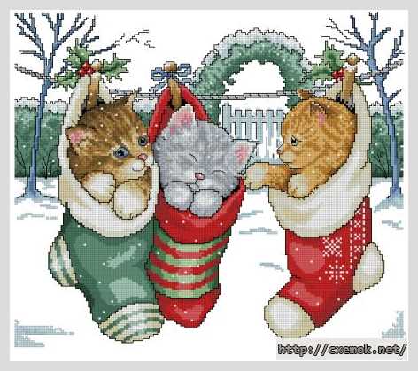 Скачать схему вышивки нитками Новогодние котята