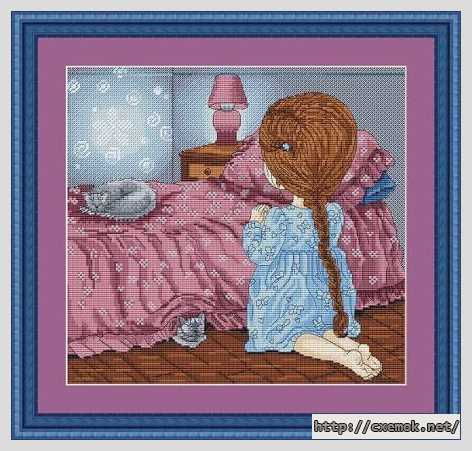 Download embroidery patterns by cross-stitch  - Девочка у кровати