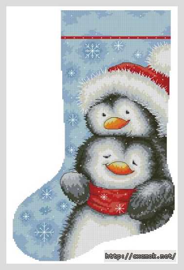 Download embroidery patterns by cross-stitch  - Сапожок обнимающиеся пингвины