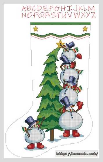 Завантажити схеми вишивки нитками / хрестом  - Сапог снеговики украшают ёлку