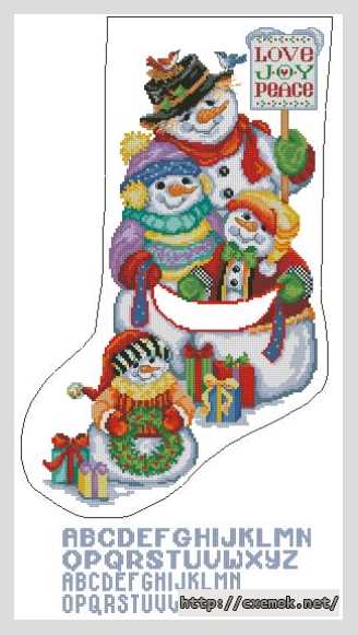 Download embroidery patterns by cross-stitch  - Сапожок снеговики