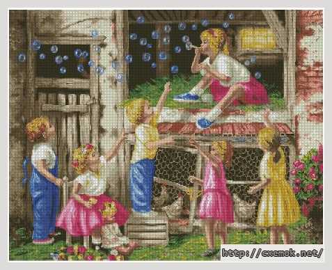 Download embroidery patterns by cross-stitch  - Дети в курятнике