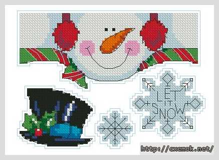 Download embroidery patterns by cross-stitch  - Открытка снеговик