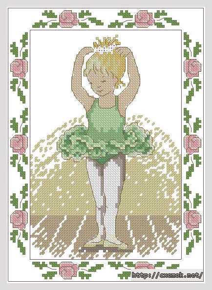 Скачать схему вышивки нитками Маленькая балерина в зеленом