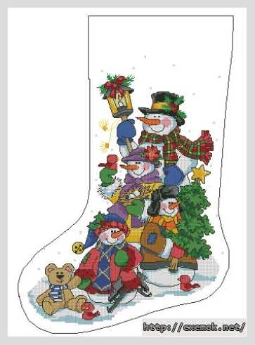 Скачать схемы вышивки нитками / крестом  - Новогодний сапожок снеговики